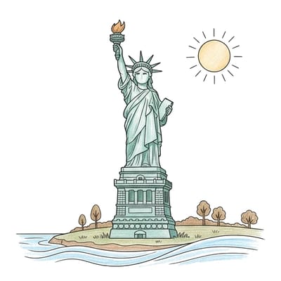Liberty Island Statue, colored example