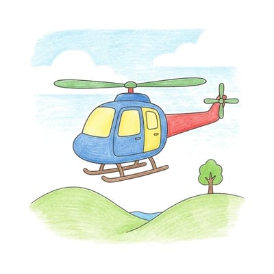 Helicopter Above Hills, colored example