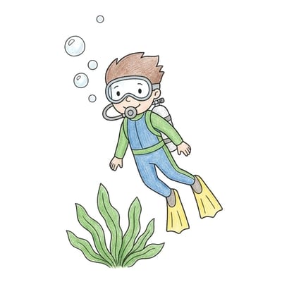 Scuba Diver Descending, colored example