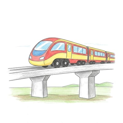 Train Crossing Bridge, colored example