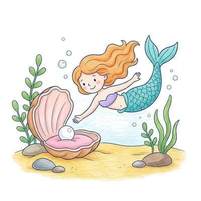 Mermaid Pearl Dive, colored example