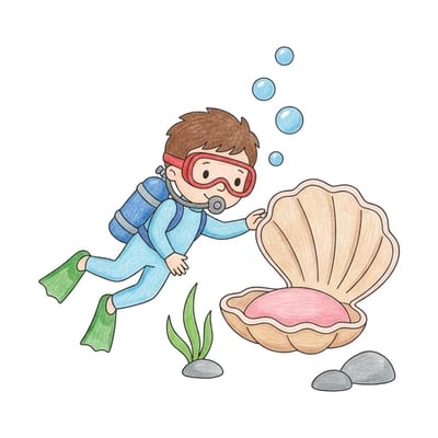 Diver With Seashell, colored example