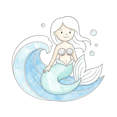 Mermaid Wave Greeting, colored example