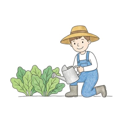 Farmer Watering Crops, colored example