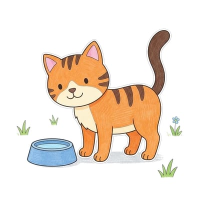 Cat By Bowl, colored example