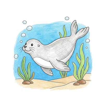 Seal Ocean Swim, colored example