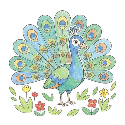 Peacock Feather Display, colored example