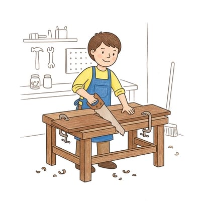 Carpenter Sawing Plank, colored example