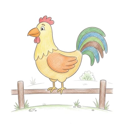Rooster On Fence, colored example