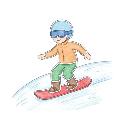 Snowboarder Gliding Downhill, colored example