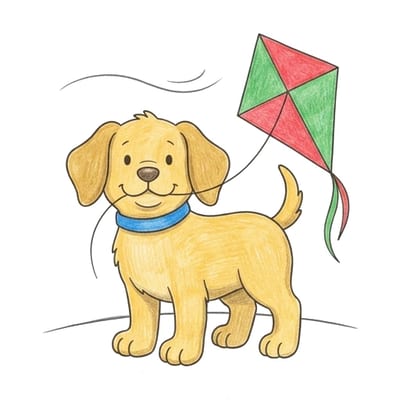 Puppy With Kite, colored example