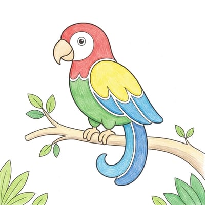 Parrot On Branch, colored example