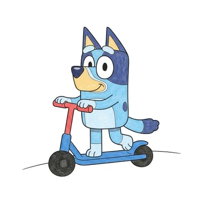 Bluey On Scooter, colored example