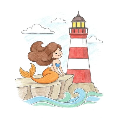Mermaid Lighthouse Visit, colored example