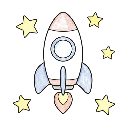 Rocket coloring page: Rocket Among Stars, colored example