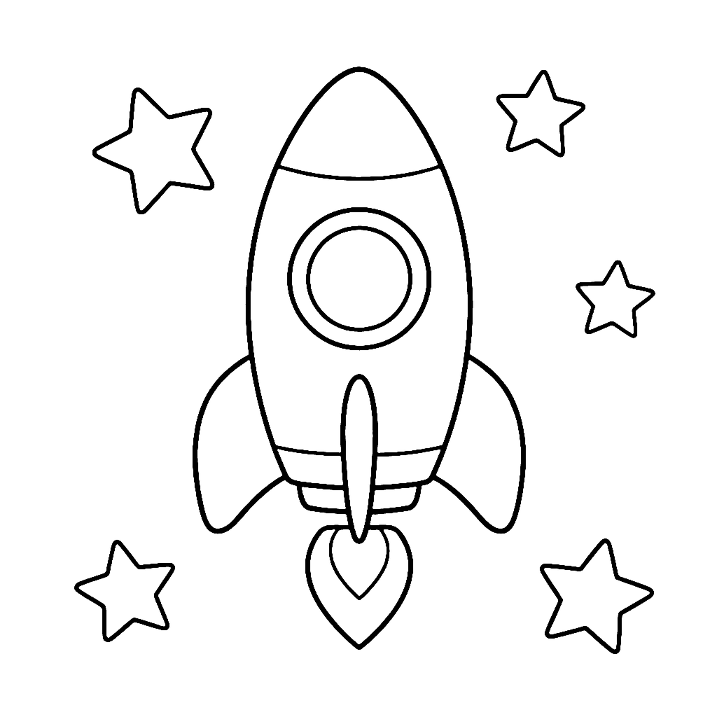 Rocket coloring page: Rocket Among Stars, outline to print