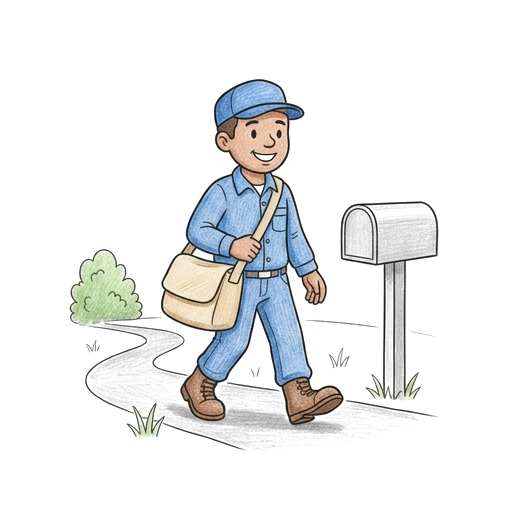 Mail Carrier Delivery, colored example