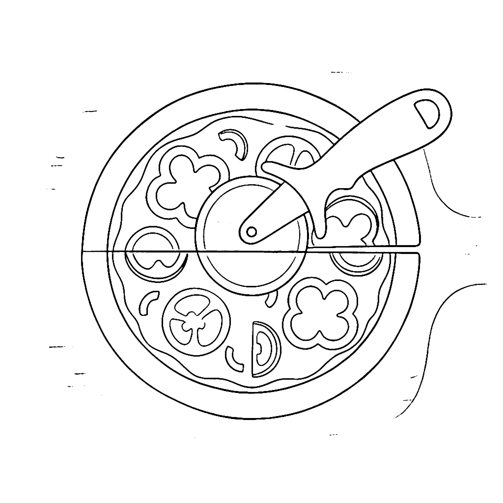 Pizza coloring page: Pizza Cutting Wheel, outline to print