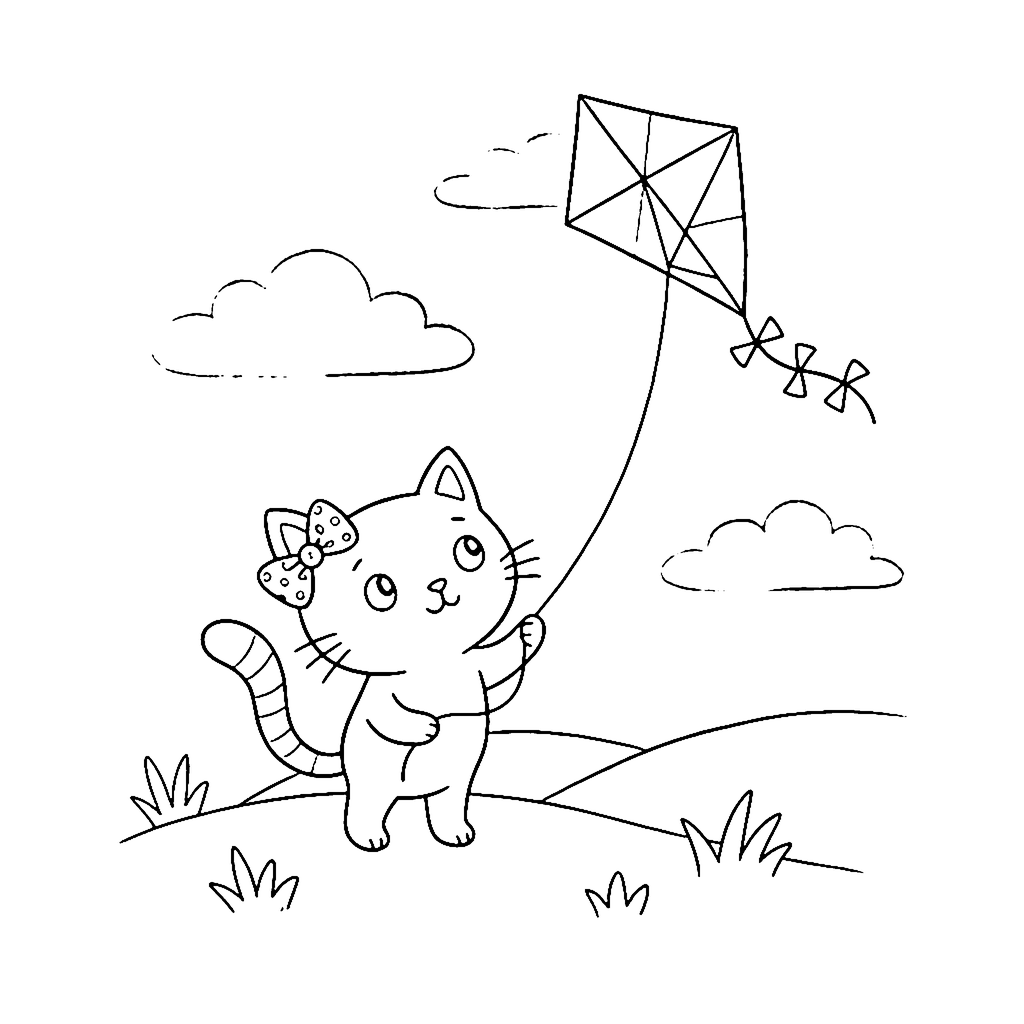 Bow Kitten Kite coloring page outline