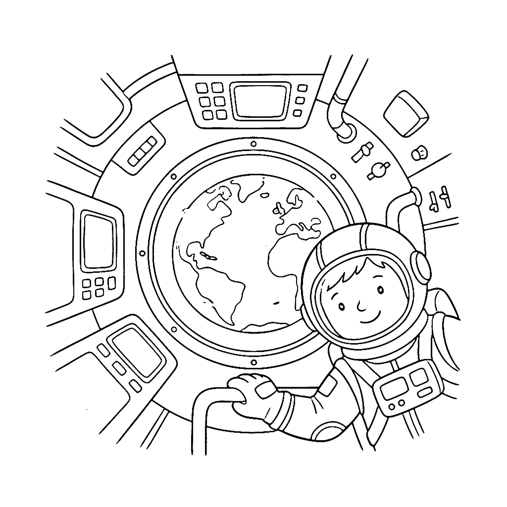 Space Station Window coloring page outline