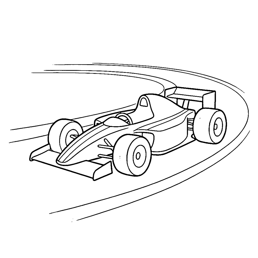 Race Car coloring page: F1 Track Curve, outline to print