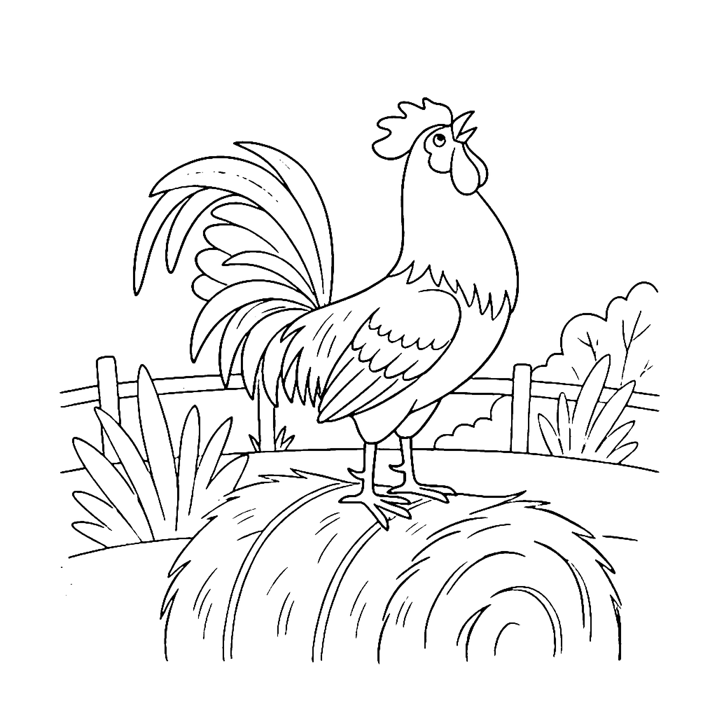 Rooster Hay Bale coloring page outline