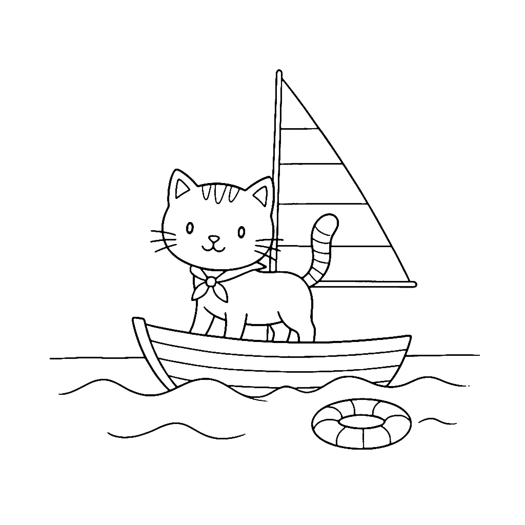 Bow Kitten Sailor coloring page outline