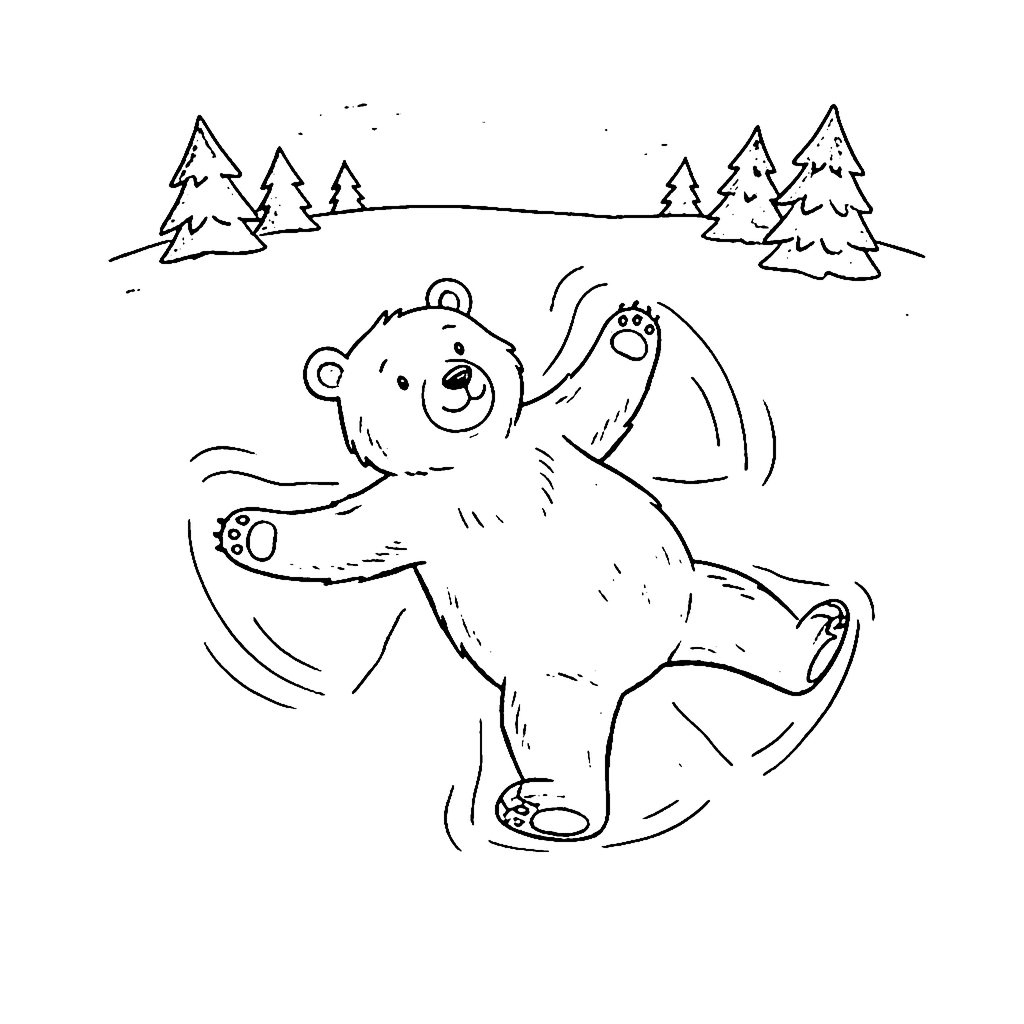 Bear Snow Angel coloring page outline