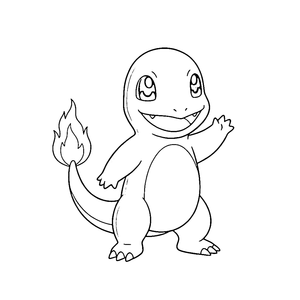 Lizard coloring page: Charmander Tail Flame, outline to print