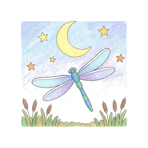 Dragonfly coloring page: Dragonfly Moon Flight, colored example