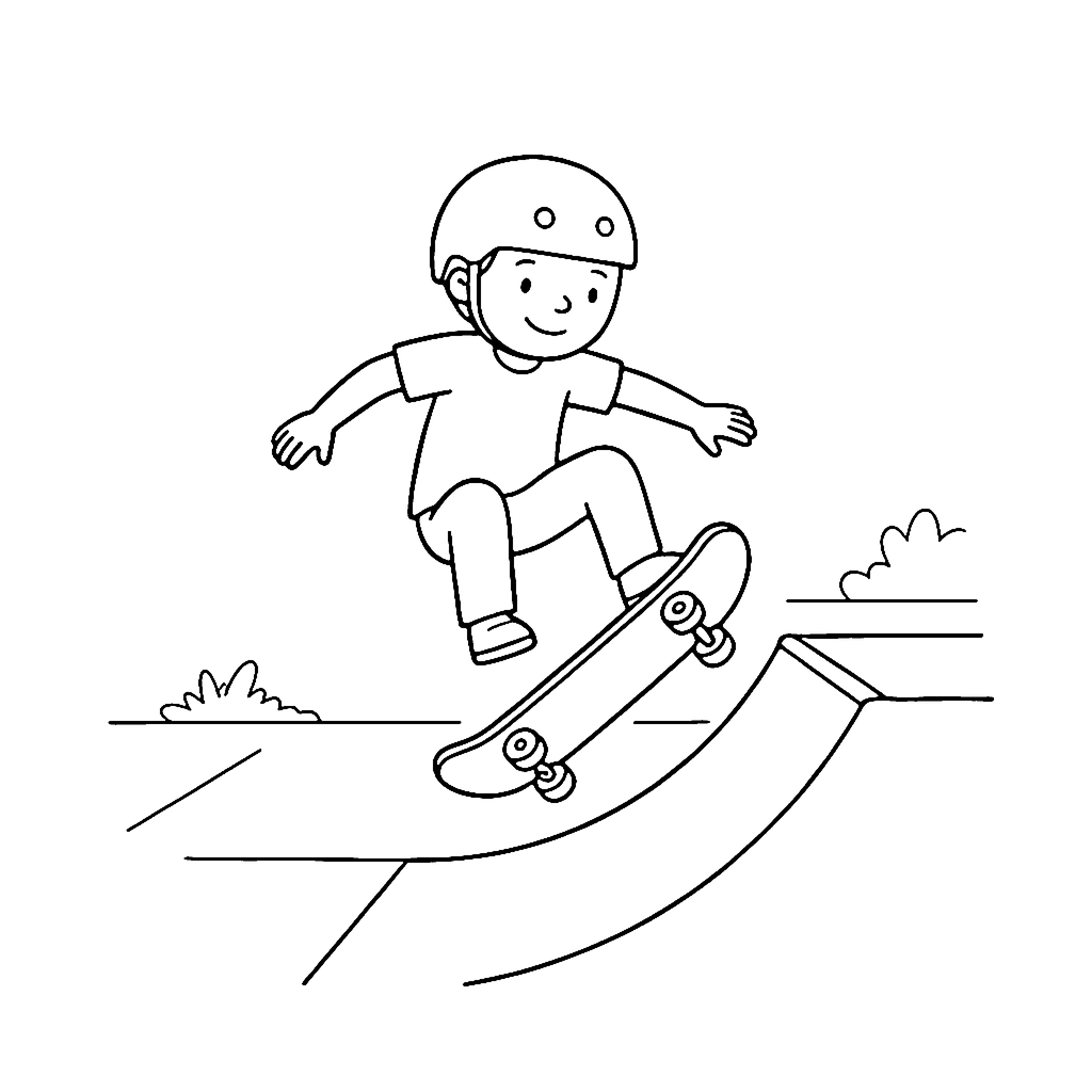 Skateboard Ramp Trick coloring page outline