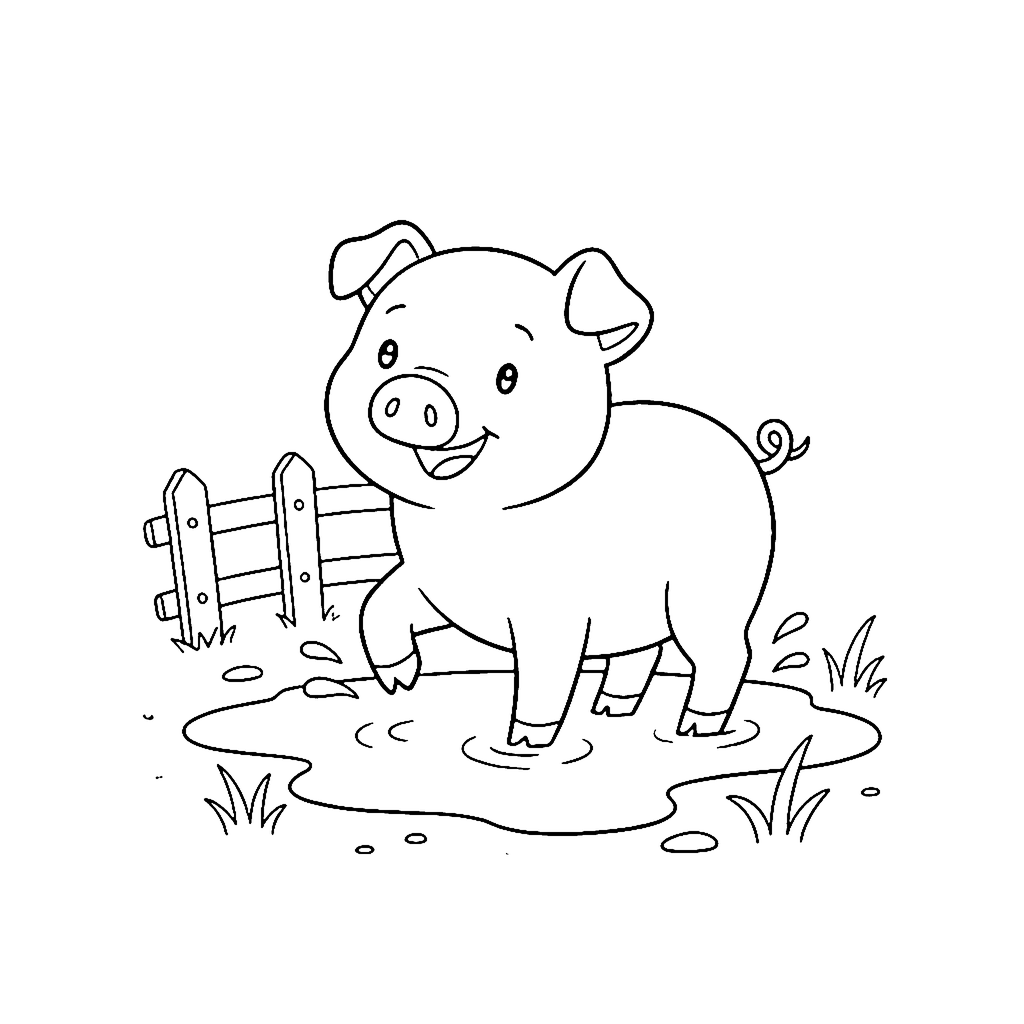 Pig Mud Puddle coloring page outline