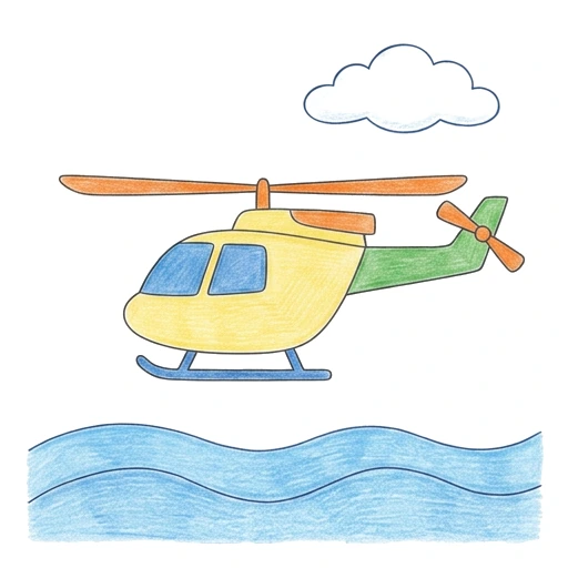 Helicopter coloring page: Helicopter Over Waves, colored example