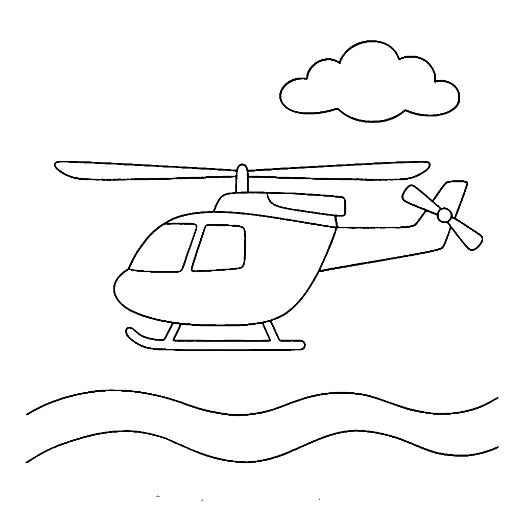 Helicopter coloring page: Helicopter Over Waves, outline to print