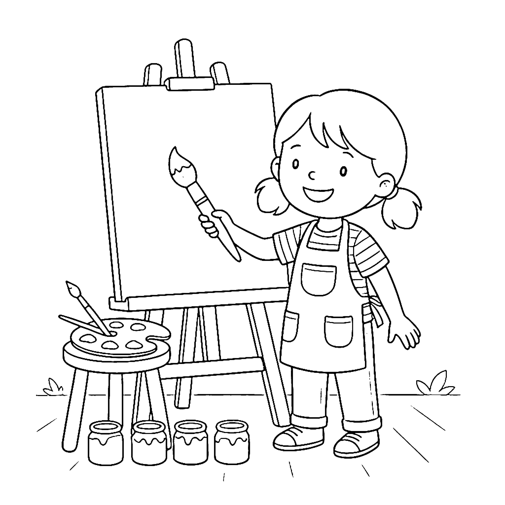 Artist At Easel coloring page outline