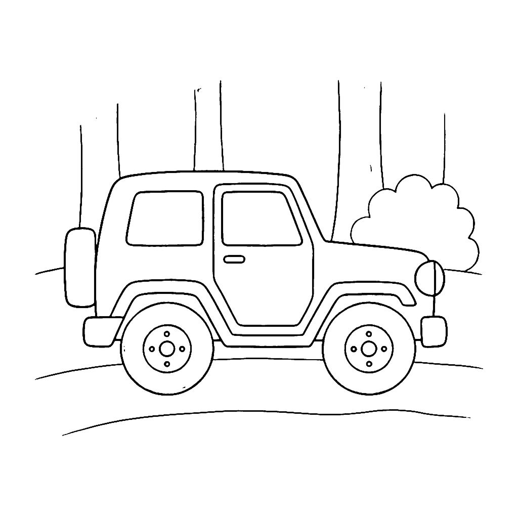 Jeep coloring page: Jeep Forest Path, outline to print