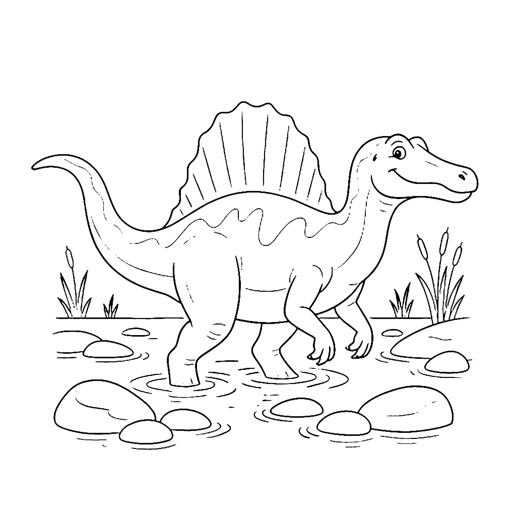 Spinosaurus River Wading coloring page outline