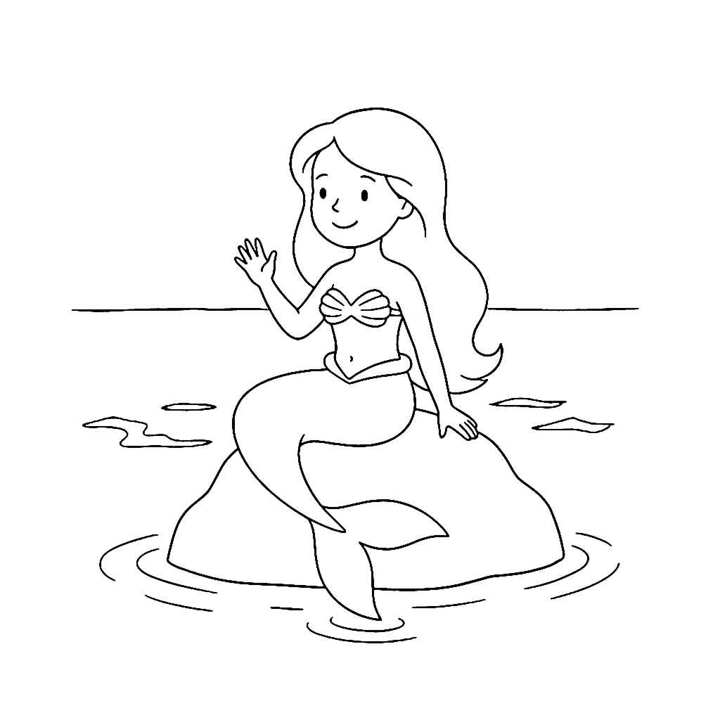 Mermaid coloring page: Mermaid On Rock, outline to print