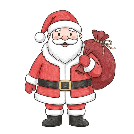 Santa coloring page: Santa Gift Sack, colored example