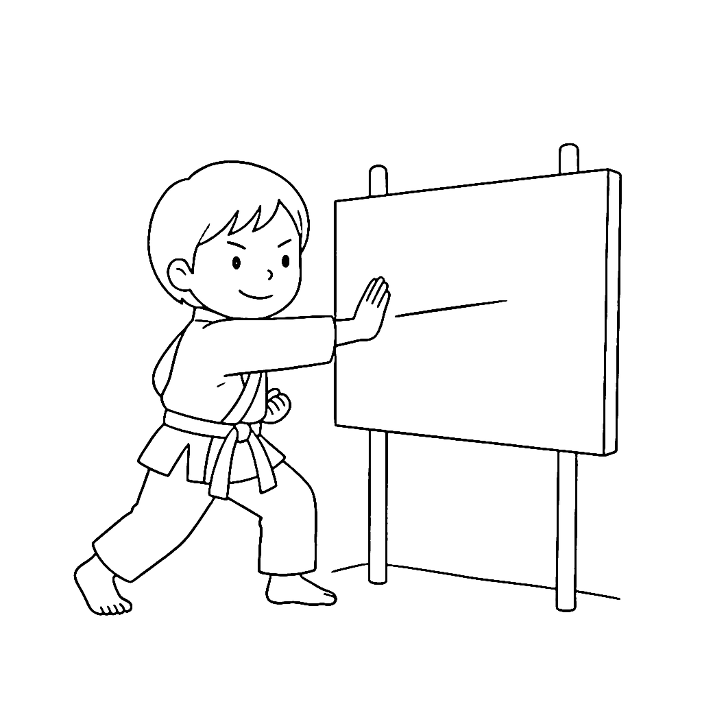 Karate coloring page: Karate Board Break, outline to print