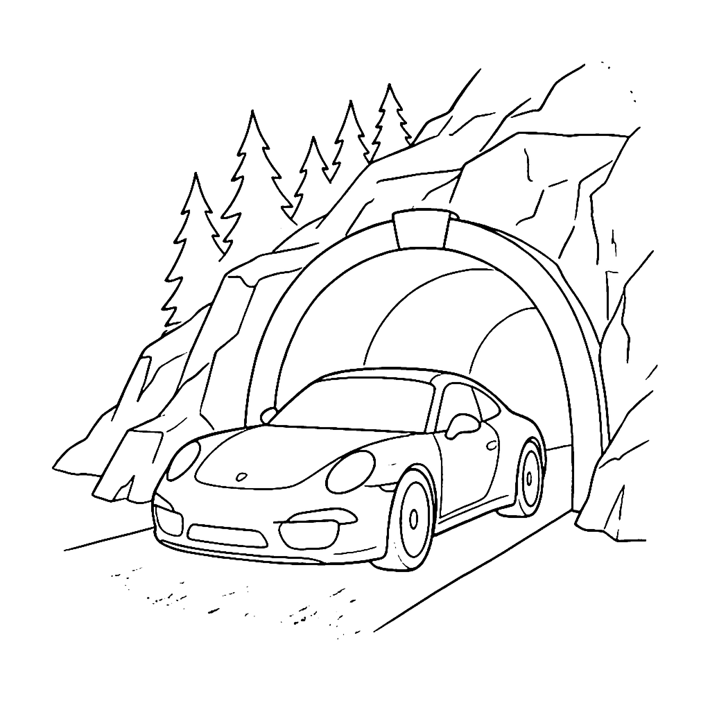 Porsche Tunnel Exit coloring page outline