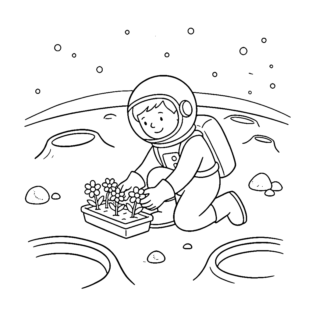 Moon Garden Astronaut coloring page outline