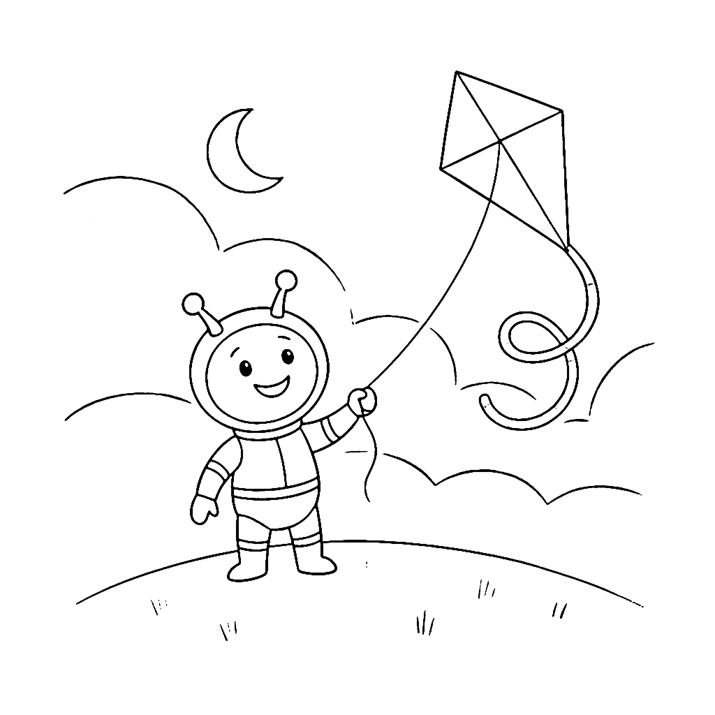 Alien Kite Flight coloring page outline