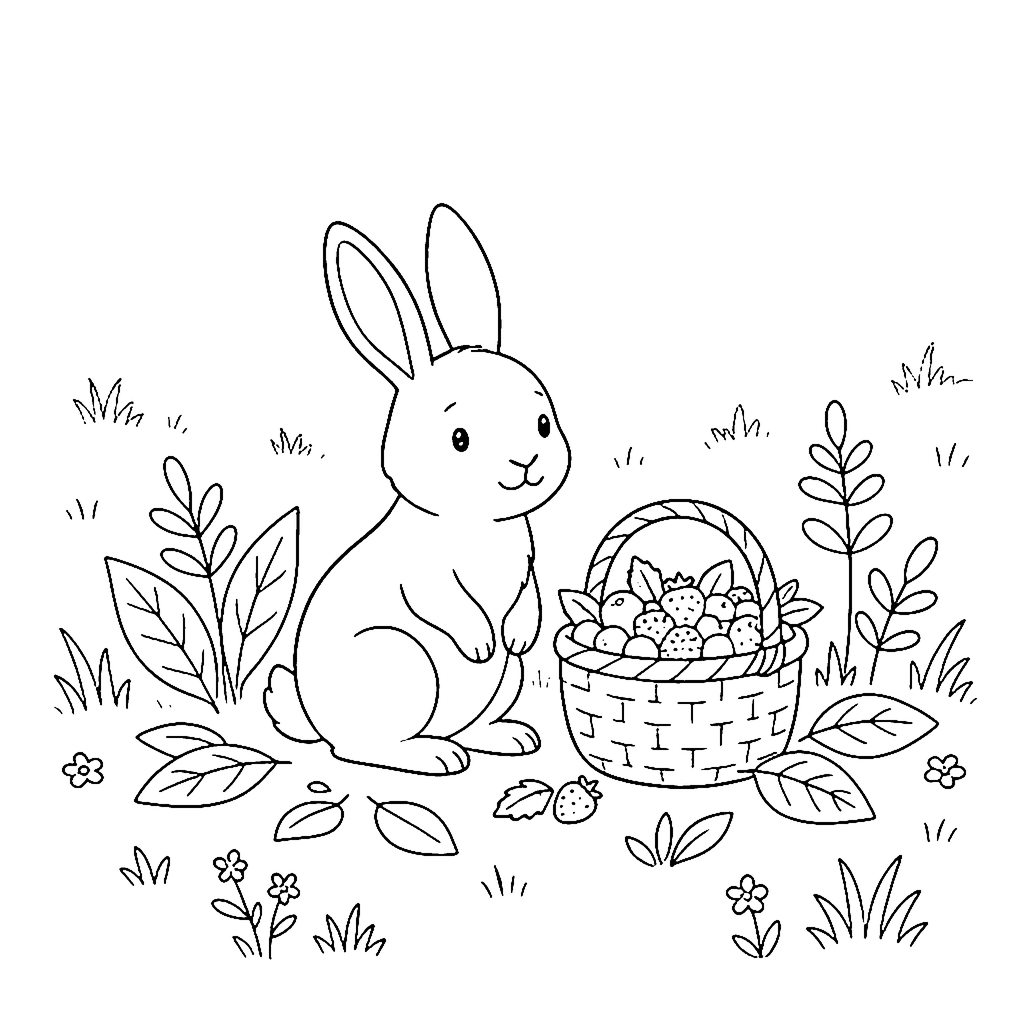 Rabbit Berry Basket coloring page outline