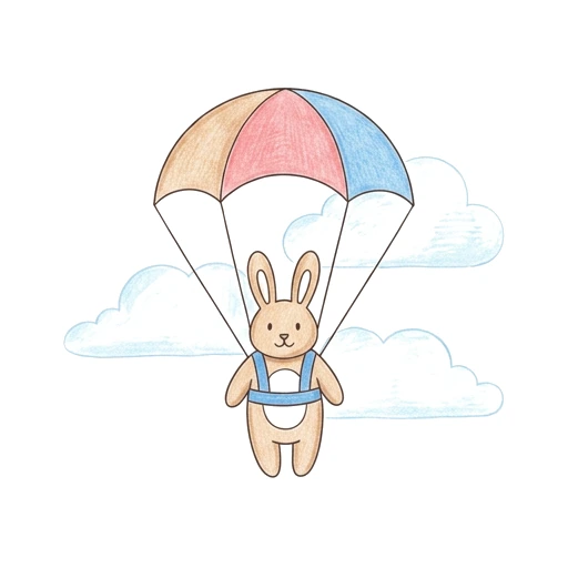 Bunny coloring page: Bunny Parachute Jump, colored example
