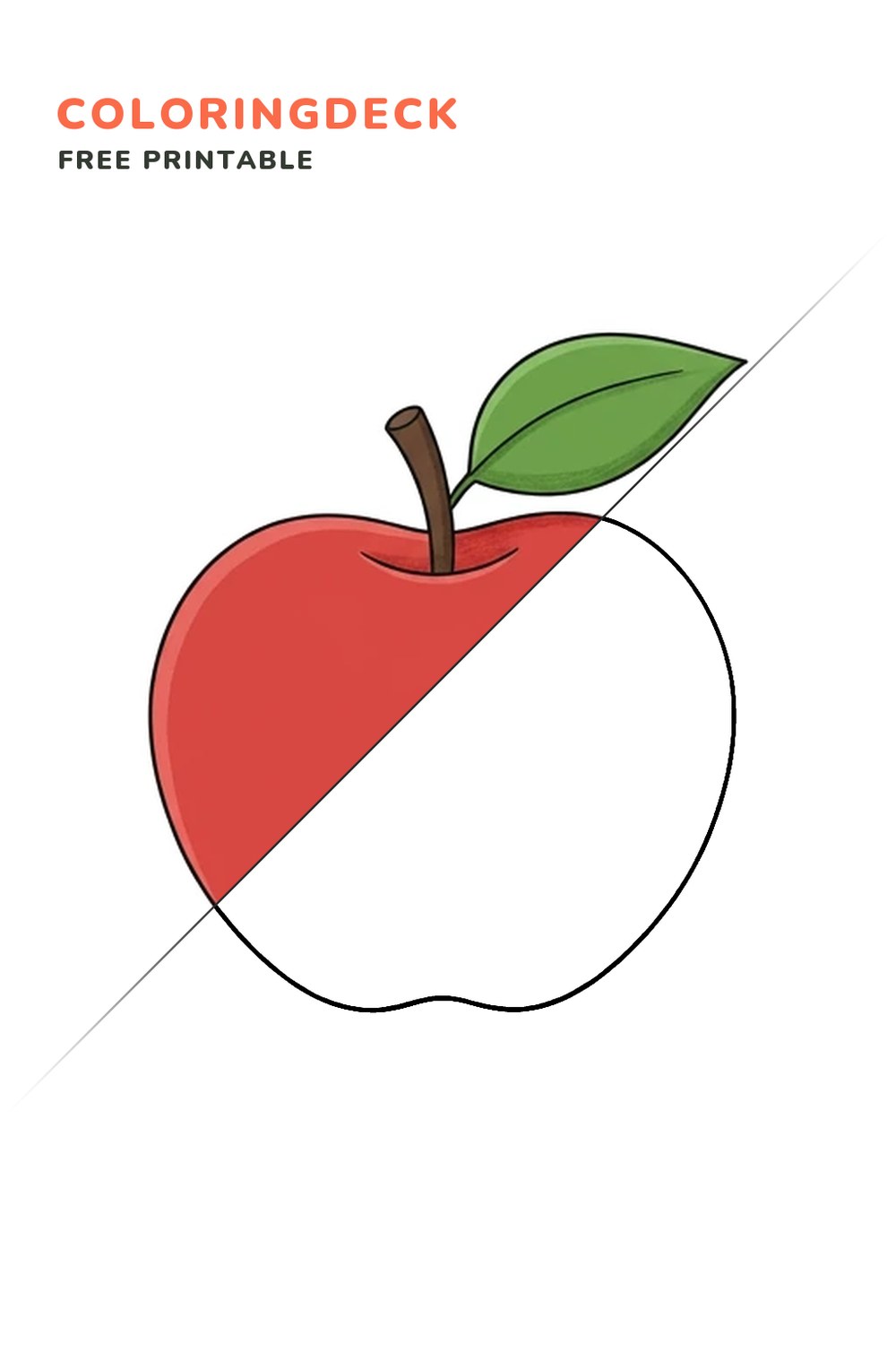 Big Red Apple coloring page, free printable: half colored, half outline