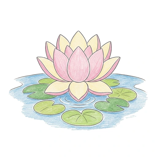 Lotus coloring page: Lotus Pond Bloom, colored example