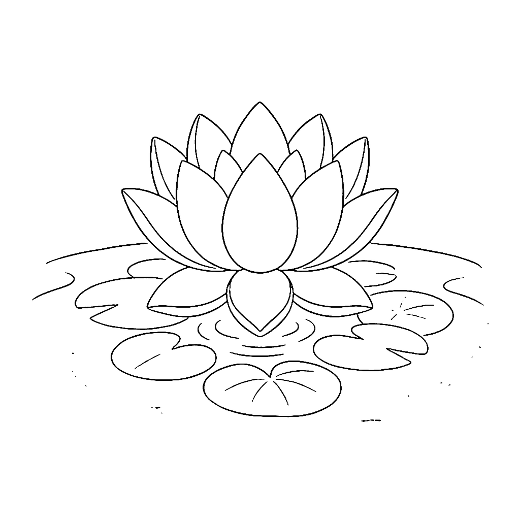 Lotus coloring page: Lotus Pond Bloom, outline to print