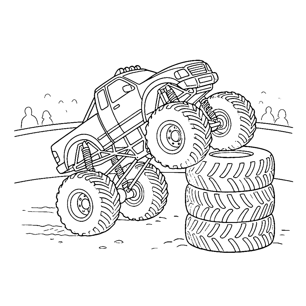 Monster Truck Tire Stack coloring page outline