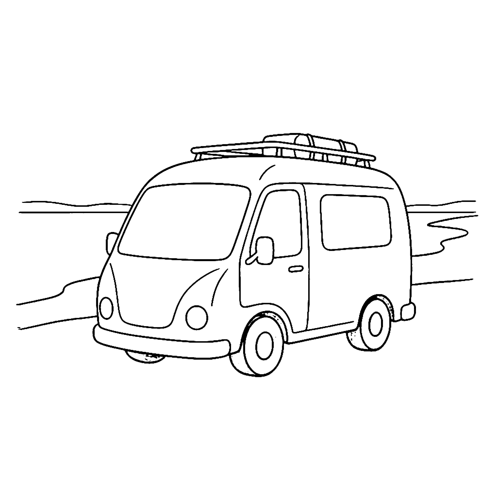 Van coloring page: Van Lakeside Stop, outline to print